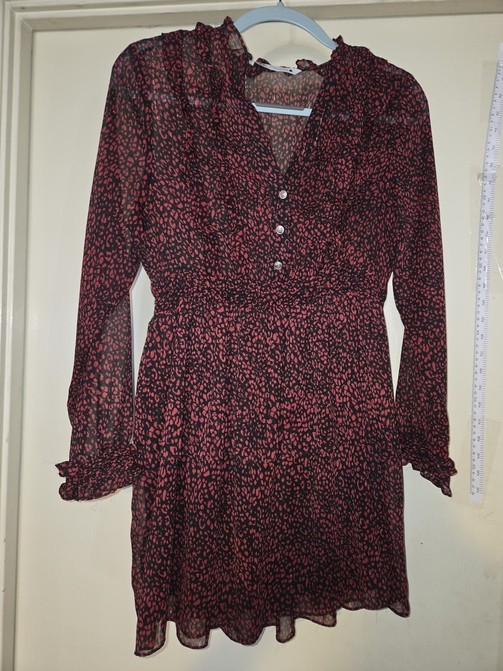 Zara Black and Red Printed Long Sleeve Mini Dress